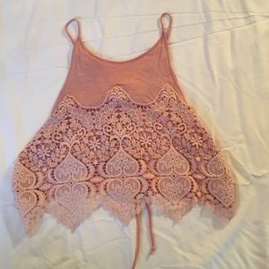 LA Hearts Pink Lace Tie-back Crop Top